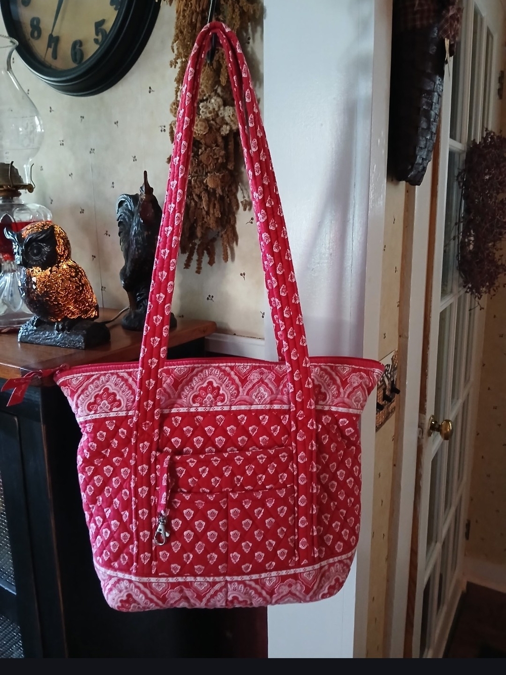 NWOT Red Quilted Tote Bag with Paisley Trim - Women's Shoulder Bag